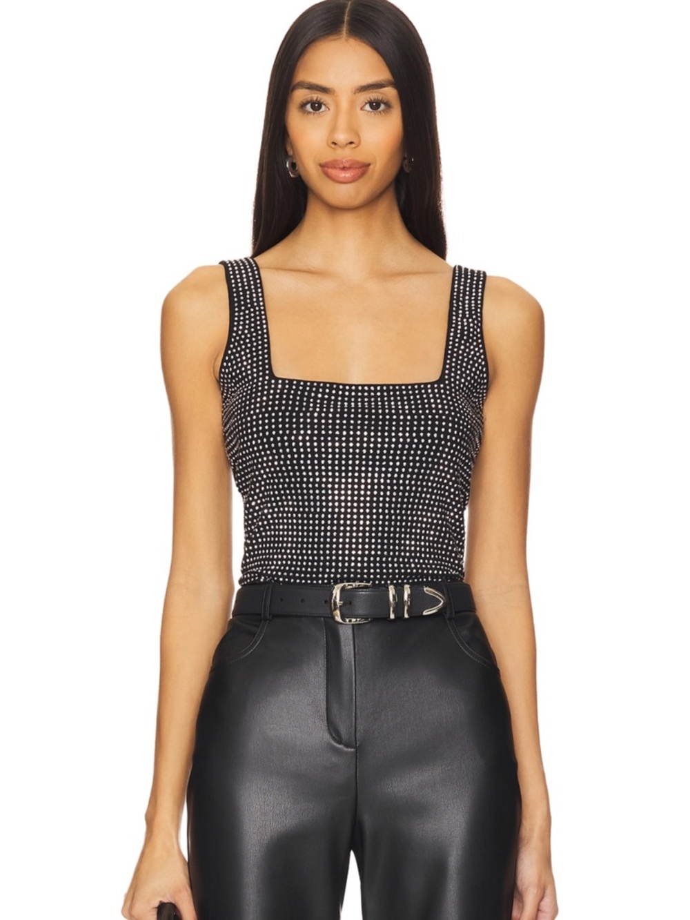 Good American Black Square Neck Crystal Bodysuit sz S